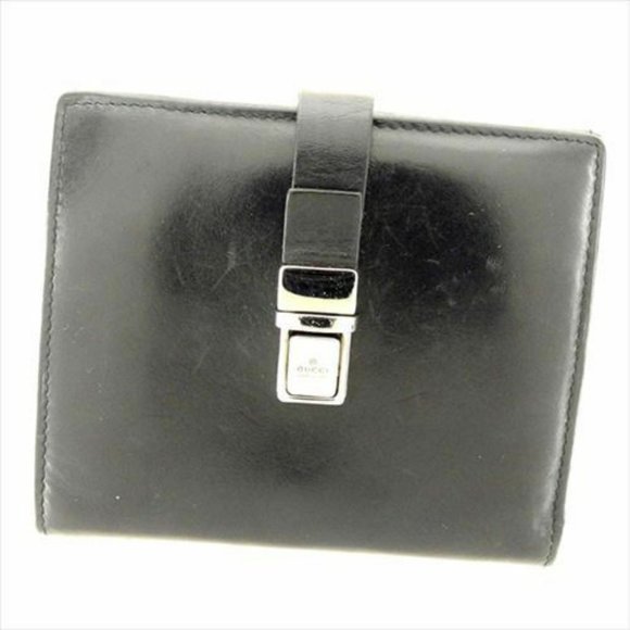 Gucci Wallet Purse Folding wallet Logo Black Silver Mens Authentic Used F1330 - Picture 1 of 8